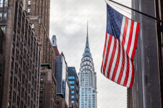 Chrysler Building with american flag in New York City