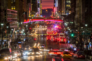 Traffic at night on New York 42nd street