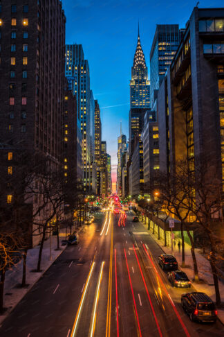 Chrysler building at night in 42nd street in New York City