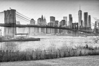 View to Brooklyn Bridge in New York City from Dumbo park in Brooklyn