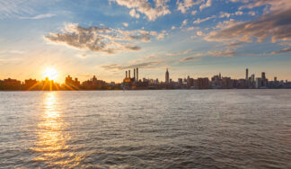 New York City skyline at sunset