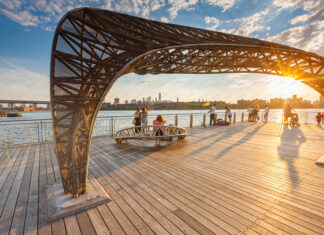 Williamsburg pier at sunset in New York City