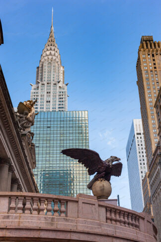 Grand Central Terminal with Eagle statue and Chrysler building on the back, New York City