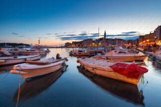 Rovinj harbor after sunset