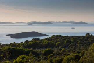 View to Croatian islands Zverinac and Molunat in a distance from island Iz in Croatia