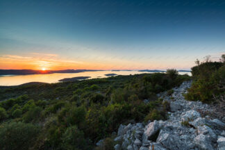 Panorama of Iz island at sunset in Croatia