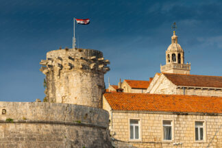 Korcula old town, Fort and cathedral tower, Croatia